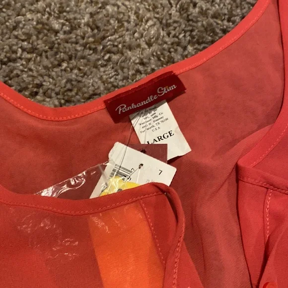 NEW Panhandle Slim Sz L Coral Sleeveless Sheer Henley Tank Top - Picture 9 of 14